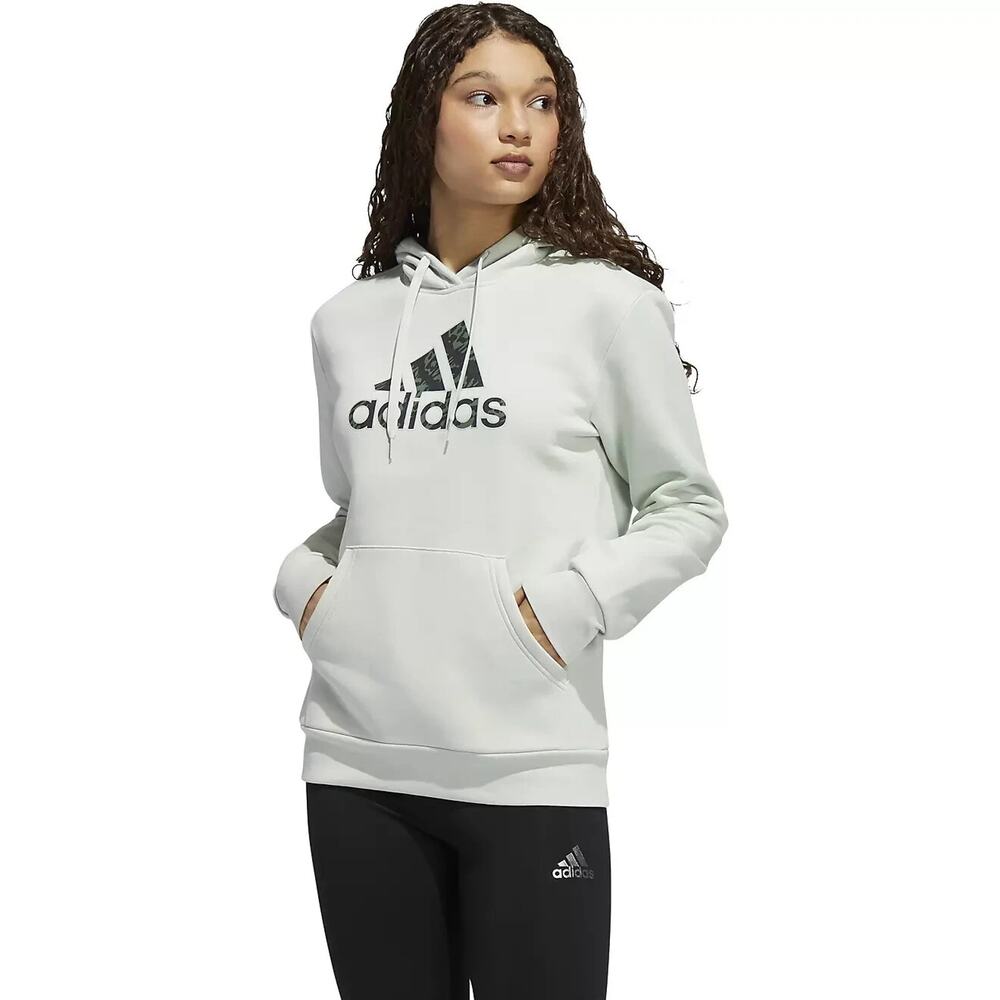 Adidas Pullover Hoodie Women’s Large Linen Green Badge of Sport Leopard New